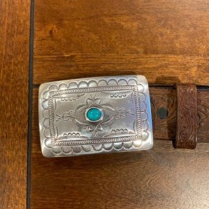 Tony lama women’s belt with silver and turquoise buckle
